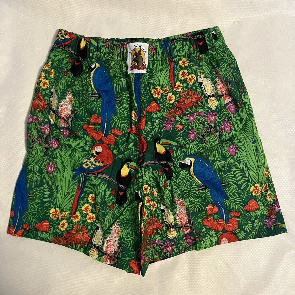 VTG Yo Wear Max Boxxer Kids Unisex Shorts Tropical Birds 100% Cotton NOS USA M